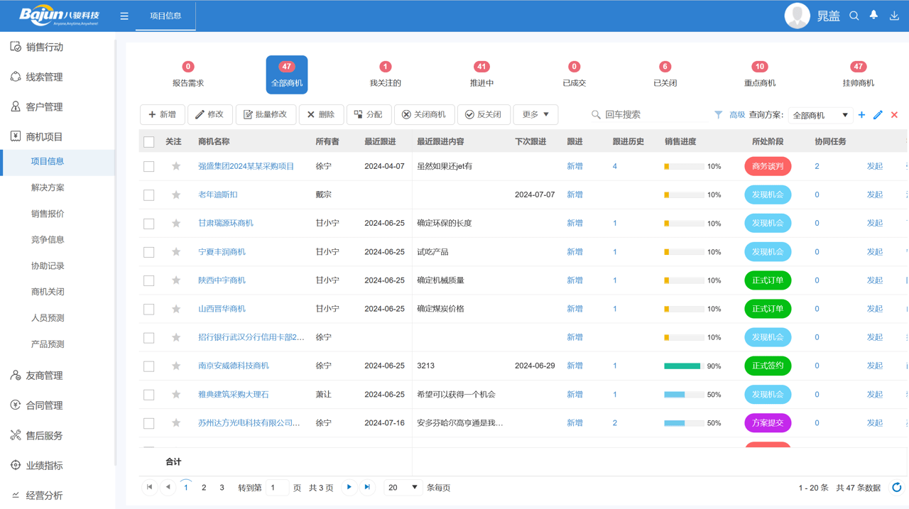 商机项目管理列表页